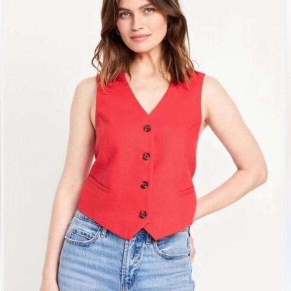 Old Navy Red Button Up Vest Size Large Brand New with Tag NWT - Picture 1 of 6